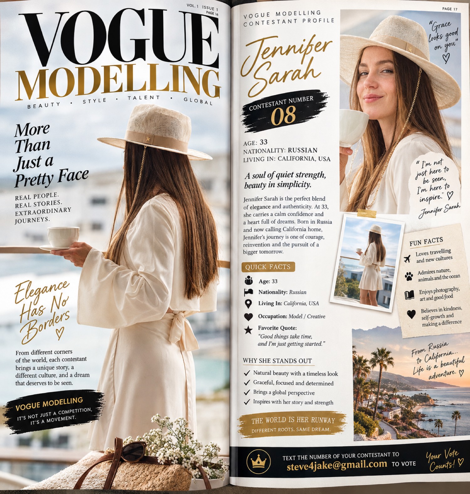 Vogue Modelling magazine spread featuring Jennifer Sarah